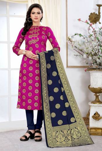 Look This Festive Season In A Proper Traditional Look Wearing This Weaved Straight Suit In Fine Color. This Pretty Suit Is Banarasi Jacquard Based Beautified With Weave. Its Fabric Gives A Rich Look To Your Personalit.