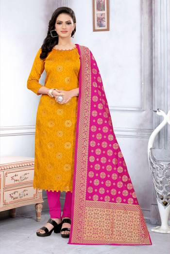 Look This Festive Season In A Proper Traditional Look Wearing This Weaved Straight Suit In Fine Color. This Pretty Suit Is Banarasi Jacquard Based Beautified With Weave. Its Fabric Gives A Rich Look To Your Personalit.