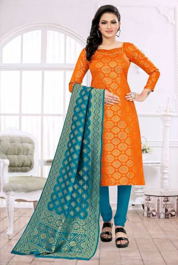 Look This Festive Season In A Proper Traditional Look Wearing This Weaved Straight Suit In Fine Color. This Pretty Suit Is Banarasi Jacquard Based Beautified With Weave. Its Fabric Gives A Rich Look To Your Personalit.