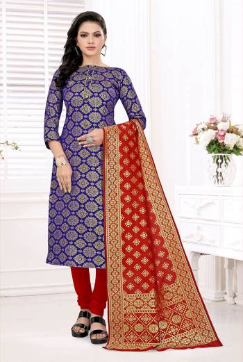 Look This Festive Season In A Proper Traditional Look Wearing This Weaved Straight Suit In Fine Color. This Pretty Suit Is Banarasi Jacquard Based Beautified With Weave. Its Fabric Gives A Rich Look To Your Personalit.