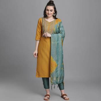 Here Is A Pretty Designer Readymade Dress In Fine Colored Top Paired With Bottom and Dupatta. Its Top Is Fabricated On Chinon Paired With Bottom And Cotton Dupatta.