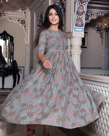 Flaunt Your Rich And Elegant Taste Wearing This Designer Readymade Long Gown In Grey Color. This  Pretty Gown Is Fabricated On Maslin Beautified With Digital Printed. Its Fabric Is Soft Towards Skin And Easy To Carry All Day Long. 