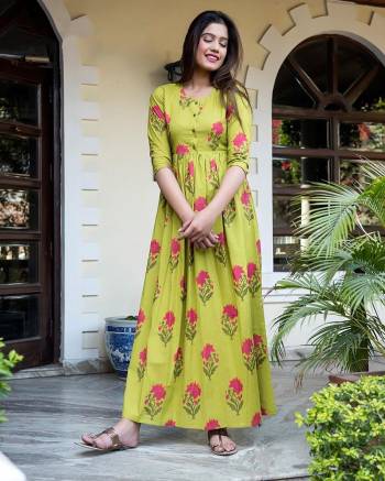 Flaunt Your Rich And Elegant Taste Wearing This Designer Readymade Long Gown In Green Yelloe Color. This  Pretty Gown Is Fabricated On Maslin Beautified With Digital Printed. Its Fabric Is Soft Towards Skin And Easy To Carry All Day Long. 