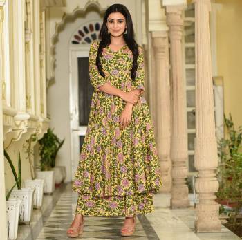 Simple and Elegant Looking Readymade Pair Of Kurti And Plazzo Is Here In Light Color, This Pretty Pair Is Fabricated On Maslin Beautified With Digital Prints, Also It Is Available In All Regular Sizes.