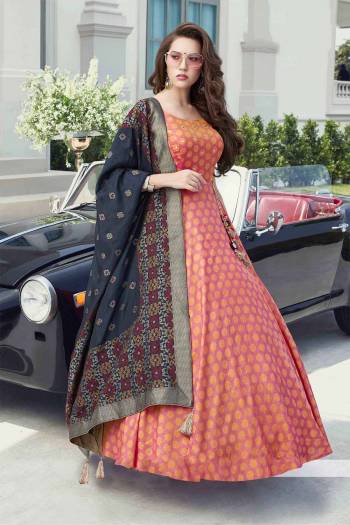 Look Pretty In This Beautiful Readymade Designer Floor Length Gown In Pink Color Paired With Black Colored Dupatta. This Stitched Gown Are Killer Silk And Dupatta Are Fabricated On Soft Net Beautified With Pretty Embroidery. Buy Now.