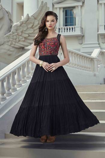 Look Pretty In This Beautiful Readymade Designer Floor Length Gown In Black Color Paired With Black Colored Dupatta. This Stitched Gown Are Viscose Georgette And Dupatta Are Fabricated On Soft Net Beautified With Pretty Embroidery. Buy Now.