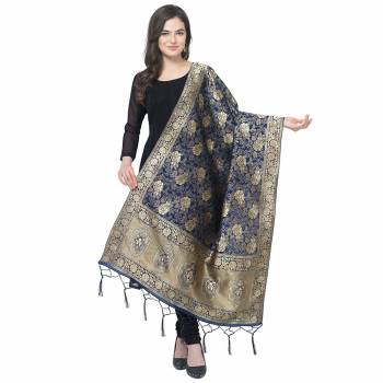 Enhance The Look Of Your Gown, Lehenga Or Even Kurti With This Pretty Wevon Designer Jacquard Fabricated Dupatta. You Can Pair This Up Same Or Contrasting Colored Attire. Buy Now.