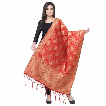 Enhance The Look Of Your Gown, Lehenga Or Even Kurti With This Pretty Wevon Designer Jacquard Fabricated Dupatta. You Can Pair This Up Same Or Contrasting Colored Attire. Buy Now.