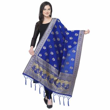 Enhance The Look Of Your Gown, Lehenga Or Even Kurti With This Pretty Wevon Designer Jacquard Fabricated Dupatta. You Can Pair This Up Same Or Contrasting Colored Attire. Buy Now.