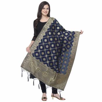 Enhance The Look Of Your Gown, Lehenga Or Even Kurti With This Pretty Wevon Designer Jacquard Fabricated Dupatta. You Can Pair This Up Same Or Contrasting Colored Attire. Buy Now.