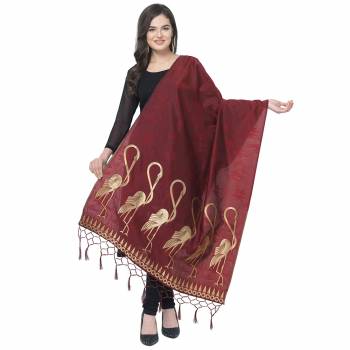 Enhance The Look Of Your Gown, Lehenga Or Even Kurti With This Pretty Wevon Designer Jacquard Fabricated Dupatta. You Can Pair This Up Same Or Contrasting Colored Attire. Buy Now.