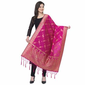 Enhance The Look Of Your Gown, Lehenga Or Even Kurti With This Pretty Wevon Designer Jacquard Fabricated Dupatta. You Can Pair This Up Same Or Contrasting Colored Attire. Buy Now.