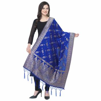 Enhance The Look Of Your Gown, Lehenga Or Even Kurti With This Pretty Wevon Designer Jacquard Fabricated Dupatta. You Can Pair This Up Same Or Contrasting Colored Attire. Buy Now.