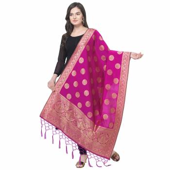 Enhance The Look Of Your Gown, Lehenga Or Even Kurti With This Pretty Wevon Designer Jacquard Fabricated Dupatta. You Can Pair This Up Same Or Contrasting Colored Attire. Buy Now.