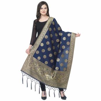 Enhance The Look Of Your Gown, Lehenga Or Even Kurti With This Pretty Wevon Designer Jacquard Fabricated Dupatta. You Can Pair This Up Same Or Contrasting Colored Attire. Buy Now.