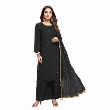 Grab This Designer Mirror Embroidery Readymade Dress In Black Colored Top Paired With Bottom And Dupatta. This Dress Material Is Rayon Based Paired With Top And Botton And Net Designer Fabricated Dupatta With Sequance Work And Border With Latkan .