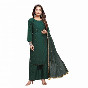 Grab This Designer Mirror Embroidery Readymade Dress In Green Colored Top Paired With Bottom And Dupatta. This Dress Material Is Rayon Based Paired With Top And Botton And Net Designer Fabricated Dupatta With Sequance Work And Border With Latkan .