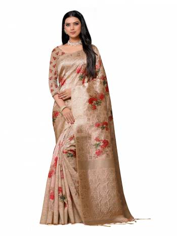 Celebrate This Festive Season In This Very Pretty Light Colored Designer Saree Paired With Blouse. This Saree and Blouse Are Art Silk Based Beautified With Detailed Wevon Rapier Jacquard With Digital Printed. 