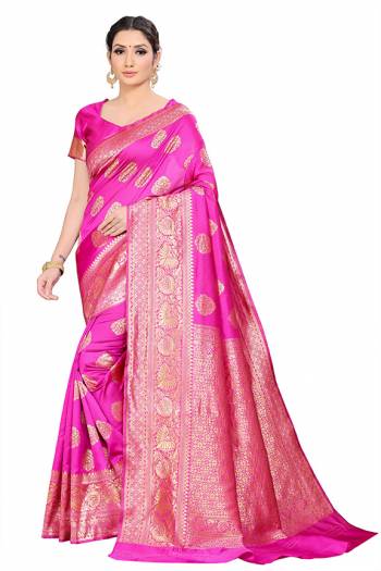 Grab This Pretty Elegant Looking Designer Saree In Fine Color Paired With Blouse. This Saree And Blouse Litchi Silk Based Beautified With Wevon Jacquard Work. Buy Now.