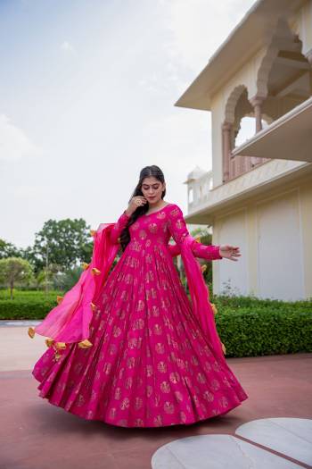 Here Is A Very Pretty Designer Readymade Gown In Pink Color Fabricated on Rayon And Dupatta In Pink On Naznin. This Gown Is Beautified Pigment With Foil Prints And It Is Soft Towards Skin Which Is Easy To Carry All Day Long.