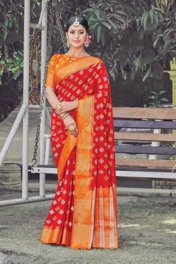 Look Attractive Wearing This Fine Colored Saree Paired With Contrasted Colored Blouse.  This Heavy Designer Wevon Saree Is Silk Based Which Gives A Rich Look To Your Personality. Buy This Pretty Saree Now.