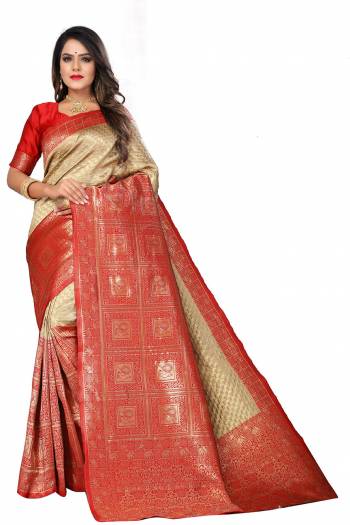 Garb The Pretty Angelic Look Wearing This Heavy Weving Jacquard Designer Saree In Fine Color Paired With Blouse. This Saree Is Fabricated On Banarasi Silk Paired With Banarasi Silk Fabricated Blouse. Its Pretty Color Pallete Will Give An Attractive Look To Your Personality. 