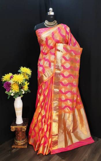 Adorn The Pretty Angelic Look Wearing This Heavy Jari Weving Designer Saree In Fine Color Paired With Blouse. This Saree Is Fabricated On Soft Silk Paired With Soft Silk Fabricated Blouse. Its Pretty Color Pallete Will Give An Attractive Look To Your Personality. 