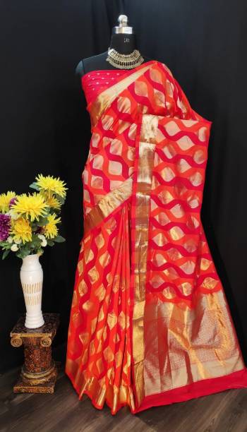 Adorn The Pretty Angelic Look Wearing This Heavy Jari Weving Designer Saree In Fine Color Paired With Blouse. This Saree Is Fabricated On Soft Silk Paired With Soft Silk Fabricated Blouse. Its Pretty Color Pallete Will Give An Attractive Look To Your Personality. 