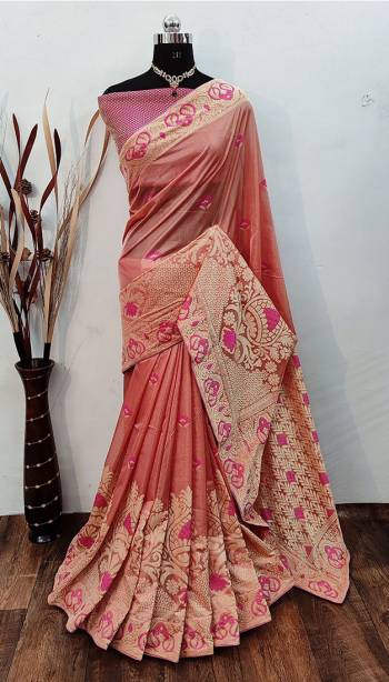 Garb This Pretty Angelic Look Wearing This Weving Jacquard Designer Saree In Fine Color Paired With Blouse. This Saree Is Fabricated On Soft Silk Paired With Soft Silk Fabricated Blouse. Its Pretty Color Pallete Will Give An Attractive Look To Your Personality. 