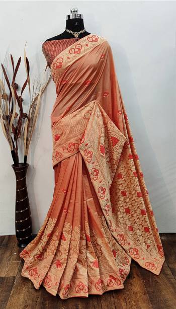 Garb This Pretty Angelic Look Wearing This Weving Jacquard Designer Saree In Fine Color Paired With Blouse. This Saree Is Fabricated On Soft Silk Paired With Soft Silk Fabricated Blouse. Its Pretty Color Pallete Will Give An Attractive Look To Your Personality. 