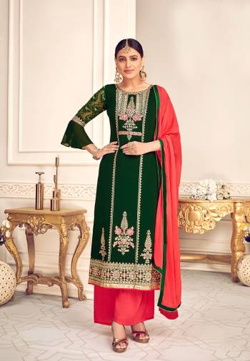 Look Pretty This Designer Long Length Suit In Lovely Color.?Its Pretty Heavy Designer Embroidred Top Is Viscose Georgette Based Paired With Santoon Bottom And Chiffon Fabricated Dupatta Which Gives An Attractive To The Suit.