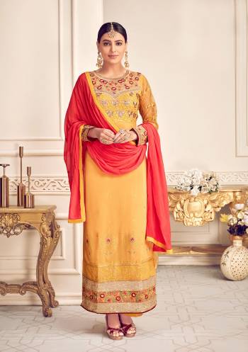 Look Pretty This Designer Long Length Suit In Lovely Color.?Its Pretty Heavy Designer Embroidred Top Is Viscose Georgette Based Paired With Santoon Bottom And Chiffon Fabricated Dupatta Which Gives An Attractive To The Suit.