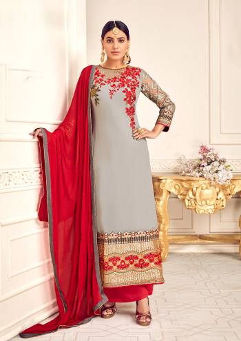 Look Pretty This Designer Long Length Suit In Lovely Color.?Its Pretty Heavy Designer Embroidred Top Is Viscose Georgette Based Paired With Santoon Bottom And Chiffon Fabricated Dupatta Which Gives An Attractive To The Suit.