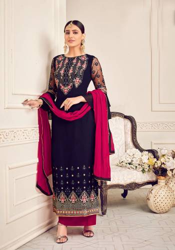 Look Pretty This Designer Long Length Suit In Lovely Color.?Its Pretty Heavy Designer Embroidred Top Is Viscose Georgette Based Paired With Santoon Bottom And Chiffon Fabricated Dupatta Which Gives An Attractive To The Suit.