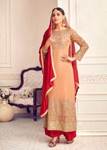 Look Pretty This Designer Long Length Suit In Lovely Color.?Its Pretty Heavy Designer Embroidred Top Is Viscose Georgette Based Paired With Santoon Bottom And Chiffon Fabricated Dupatta Which Gives An Attractive To The Suit.