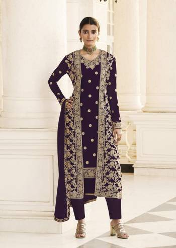 Get Ready For The Upcoming Festive And Wedding Season With This Designer Suit With Jacket In Fine Color Paired With Dupatta. Its Heacy Embroidered Top And Jacket Is Fabricated On Georgette Paired With Santoon Bottom And Georgette Fabricated Dupatta. It Is Light Weight And Easy To Carry Throughtout The Gala. Buy this Suit Now.