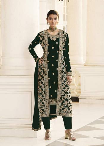 Get Ready For The Upcoming Festive And Wedding Season With This Designer Suit With Jacket In Fine Color Paired With Dupatta. Its Heacy Embroidered Top And Jacket Is Fabricated On Georgette Paired With Santoon Bottom And Georgette Fabricated Dupatta. It Is Light Weight And Easy To Carry Throughtout The Gala. Buy this Suit Now.