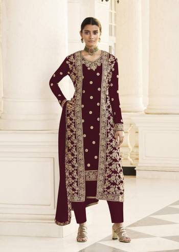 Get Ready For The Upcoming Festive And Wedding Season With This Designer Suit With Jacket In Fine Color Paired With Dupatta. Its Heacy Embroidered Top And Jacket Is Fabricated On Georgette Paired With Santoon Bottom And Georgette Fabricated Dupatta. It Is Light Weight And Easy To Carry Throughtout The Gala. Buy this Suit Now.