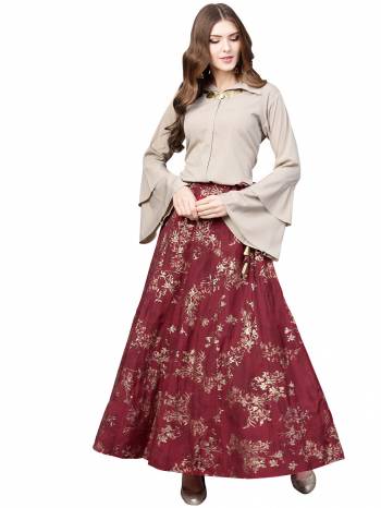 New And Unique Trending Readymade Pair Of Top With Skirt Is Here In Fine Colored Shirt Paired With Skirt. This Readymade Pair Is Fabricated On Fine Range And Avialble In All Regular Sizes.