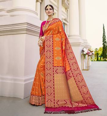 Adorn The Pretty Angelic Look Wearing This Heavy Weving Designer Saree With Blouse. This Saree Is Fabricated On Banarasi Silk Paired With Banarasi Silk Fabricated Blouse. Its Pretty Color Pallete Will Give An Attractive Look To Your Personality. 