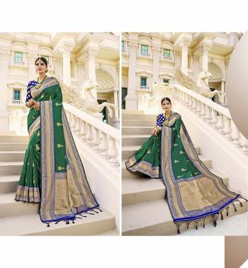 Adorn The Pretty Angelic Look Wearing This Heavy Weving Designer Saree With Blouse. This Saree Is Fabricated On Banarasi Silk Paired With Banarasi Silk Fabricated Blouse. Its Pretty Color Pallete Will Give An Attractive Look To Your Personality. 