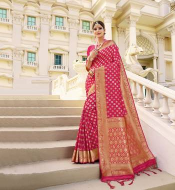 Adorn The Pretty Angelic Look Wearing This Heavy Weving Designer Saree With Blouse. This Saree Is Fabricated On Banarasi Silk Paired With Banarasi Silk Fabricated Blouse. Its Pretty Color Pallete Will Give An Attractive Look To Your Personality. 