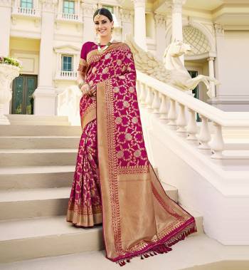 Adorn The Pretty Angelic Look Wearing This Heavy Weving Designer Saree With Blouse. This Saree Is Fabricated On Banarasi Silk Paired With Banarasi Silk Fabricated Blouse. Its Pretty Color Pallete Will Give An Attractive Look To Your Personality. 