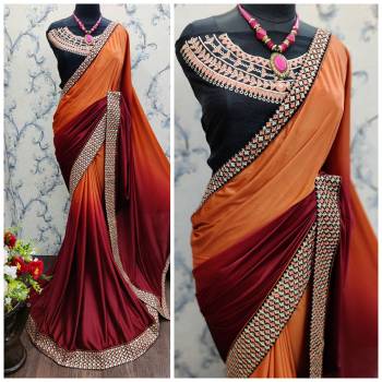 Grab This Pretty Elegant Looking Designer Party Wear Saree In Shaded Color Paired With Contrasting Black Colored Blouse. This Saree Are Lycara Shaded And Blouse Are Banglori Silk Based With Heavy Embroidery Work With Lace Border Beautified Saree. Buy Now.