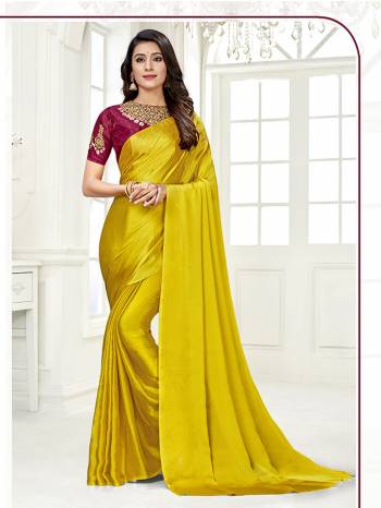 Look Attractive Wearing This Saree Paired With Contrased Colored Blouse.  This Heavy Saree Is Columbus chiffon Based Dyed And Blouse In Satin Based With Designer Printed With Diamond Work.Which Gives A Rich Look To Your Personality. Buy This Pretty Saree Now.