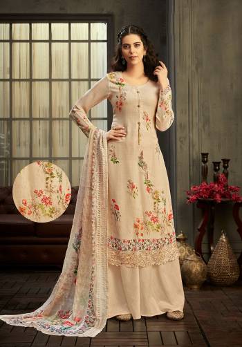 Get Ready For The Upcoming Festive And Wedding Season With This Designer Suit In Fine Light Color Paired With Dupatta. Its Heacy Digital Printed With Jari And Swaroski Work Top Is Fabricated On Viscose Bemberg Georgette Paired With Santoon Bottom And Viscose Bemberg Chiffon Fabricated Dupatta. Buy this Suit Now.