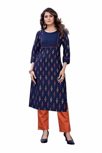 Grab This Designer Readymade Long Kurti With Pant In Fine Color Fabricated On Slab Cotton. It Is Beautified With Foil Prints And You Can Pair This Up For A Festive Look. Buy Now.