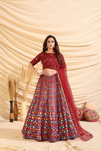 Garb This Heavy Designer Lehenga Choli In All Over Color. This Heavy Pigment With Foil Printed Lehenga Choli Is Tafetta Silk Based Paired With Net Fabricated Dupatta, It Is Beautified With Lovely Attractive Look.