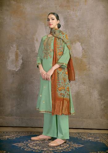 Look Pretty This Designer Long Length Suit In Lovely Color.?Its Pretty Printed With Embroidred Top Is Cotton Based Paired With Jaam Satin Bottom And Viscose Silk Fabricated Digital Printed Dupatta Which Gives An Attractive To The Suit.