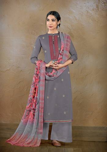 Look Pretty This Designer Long Length Suit In Lovely Color.?Its Pretty Printed With Embroidred Top Is Cotton Based Paired With Jaam Satin Bottom And Viscose Silk Fabricated Digital Printed Dupatta Which Gives An Attractive To The Suit.